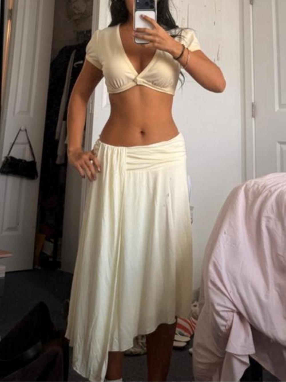 Iselda Drapped Midi Skirt Cream - Picture 2 of 2